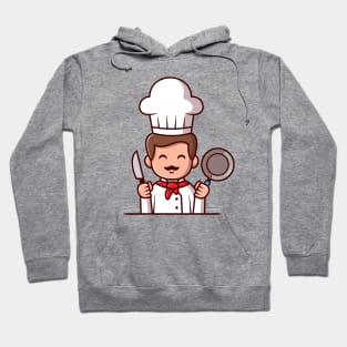 Cute Chef Holding Frying Pan And Knife Cartoon Hoodie